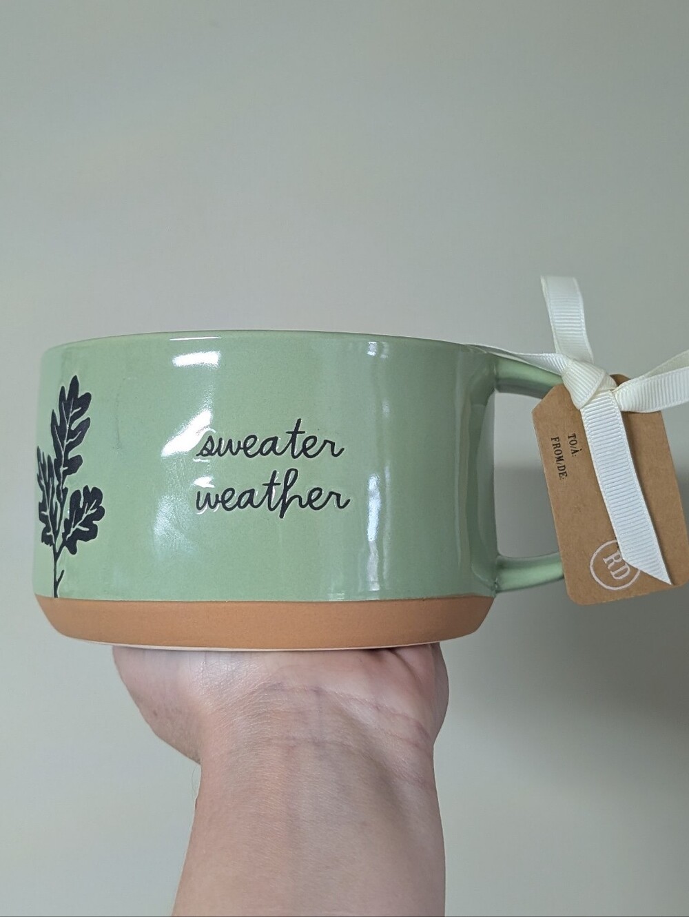 Rae Dunn SWEATER WEATHER Latte Style Mug with Fall Foliage Etching 🌿
